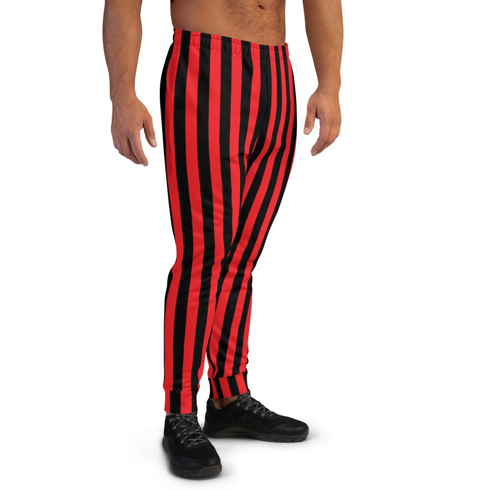 Red and Black Stripes Pirate Witch Goth Costume Striped Men's Slim Fit Joggers - Image 4