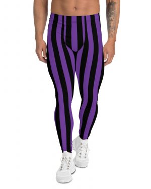 Violet – Purple and Black Stripes Pirate Witch Goth Costume Striped Men’s Leggings