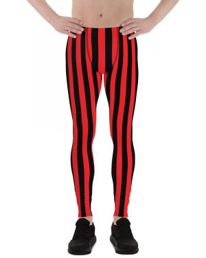 Red and Black Stripes Pirate Witch Goth Costume Striped Men’s Leggings