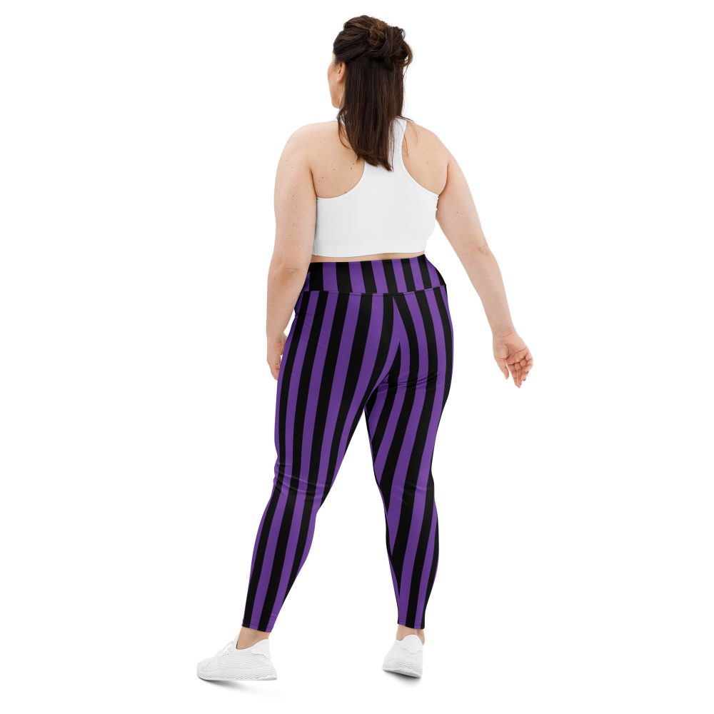 Violet - Purple and Black Stripes Pirate Witch Goth Costume Striped Plus Size Leggings - Image 2