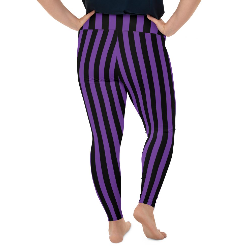 Violet - Purple and Black Stripes Pirate Witch Goth Costume Striped Plus Size Leggings - Image 5