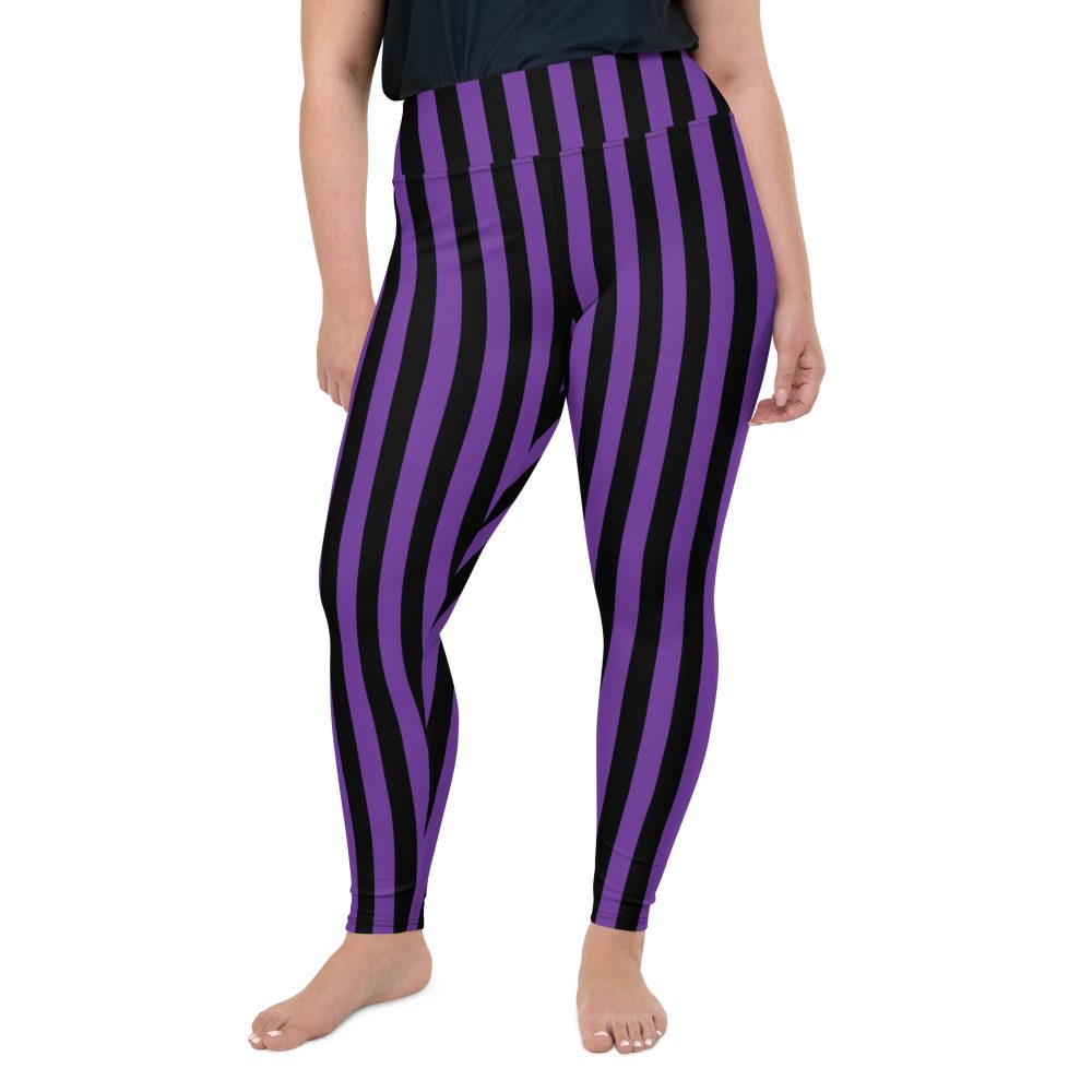 Violet - Purple and Black Stripes Pirate Witch Goth Costume Striped Plus Size Leggings