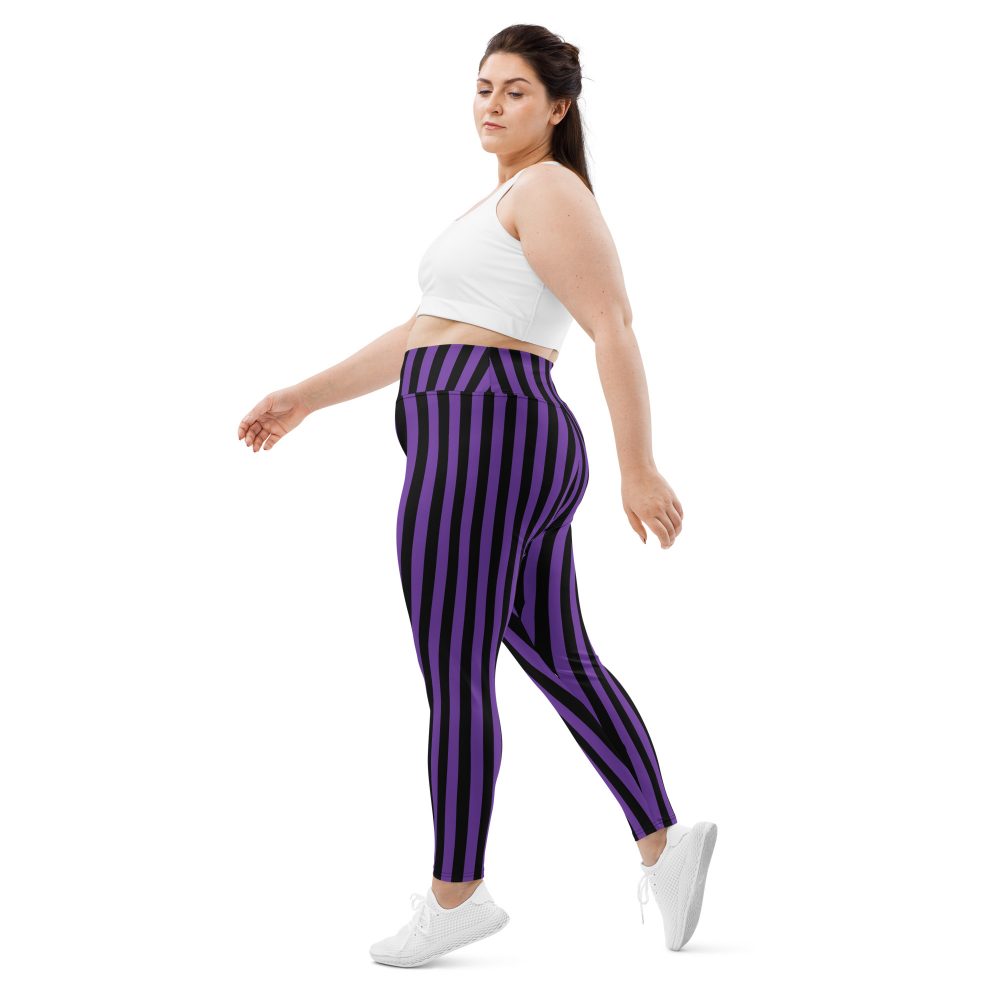 Violet - Purple and Black Stripes Pirate Witch Goth Costume Striped Plus Size Leggings - Image 4