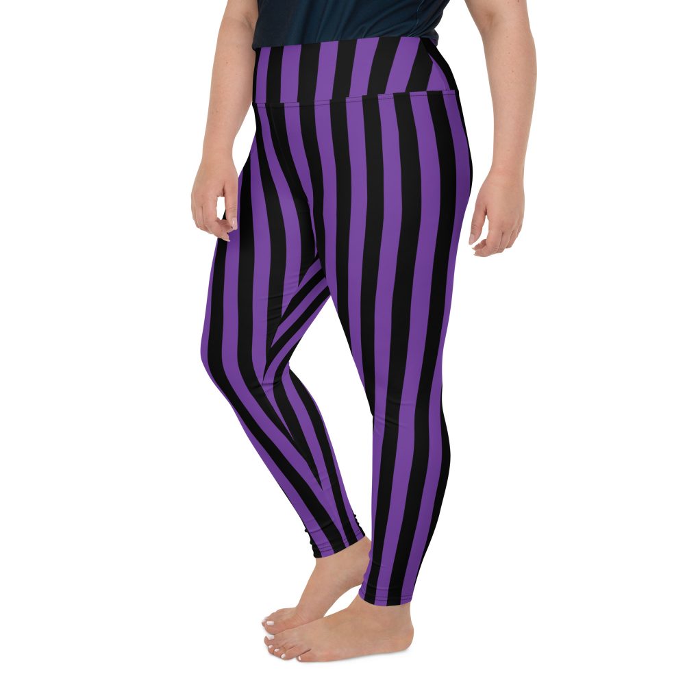 Violet - Purple and Black Stripes Pirate Witch Goth Costume Striped Plus Size Leggings - Image 7