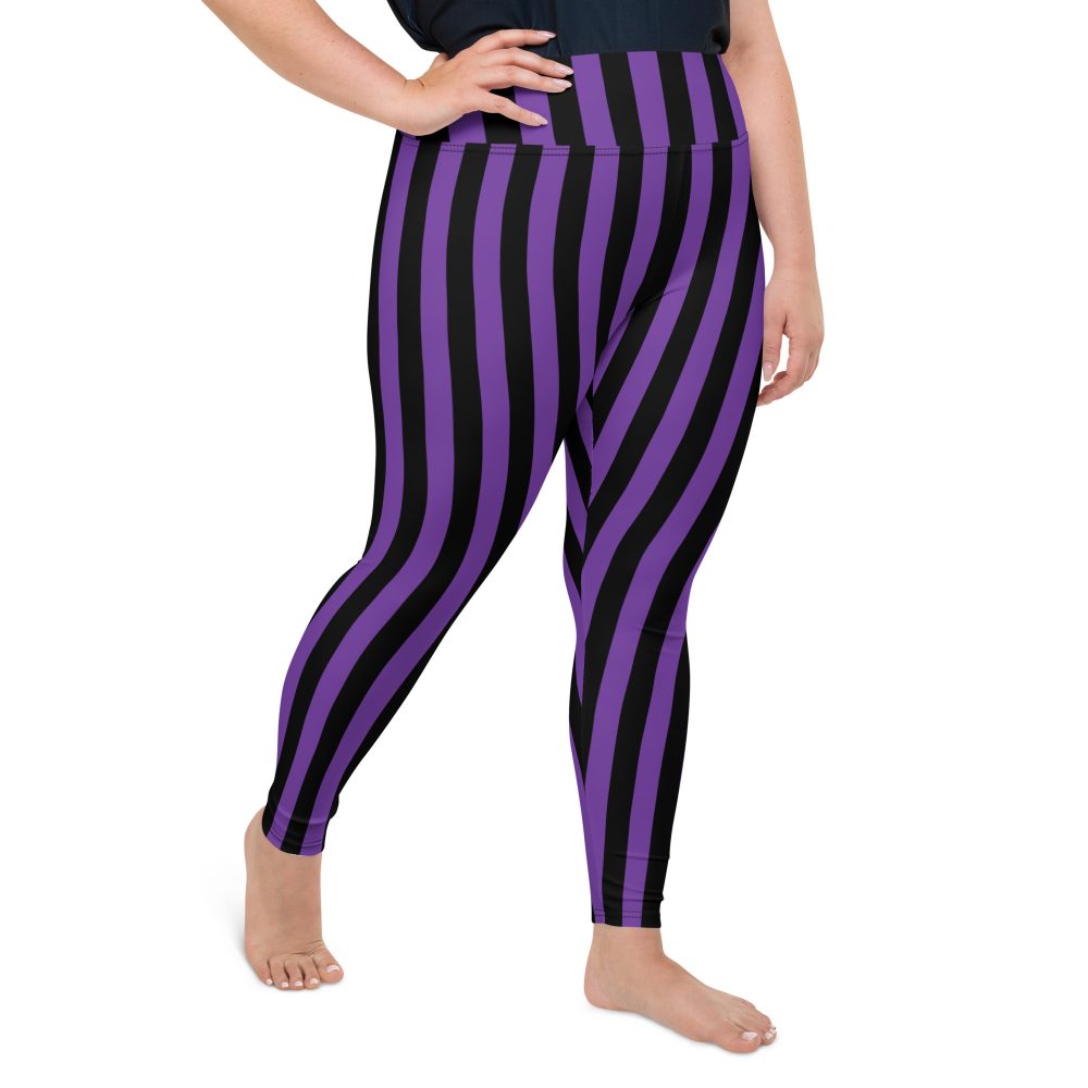 Violet - Purple and Black Stripes Pirate Witch Goth Costume Striped Plus Size Leggings - Image 6