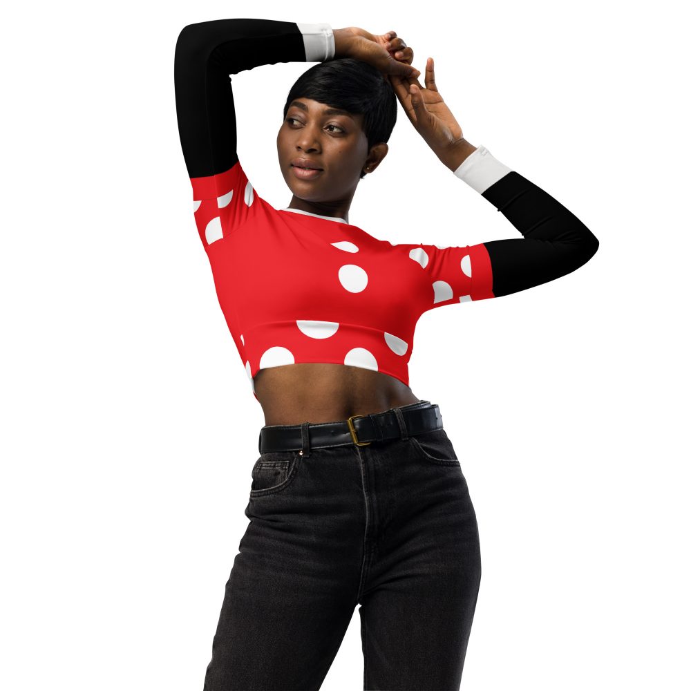 Mouse Costume Red White Polka Dot Recycled Long-Sleeve Crop Top