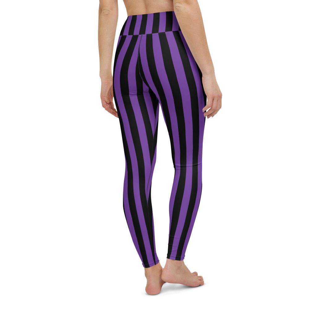 Violet - Purple and Black Stripes Pirate Witch Goth Costume Striped Yoga Leggings - Image 10