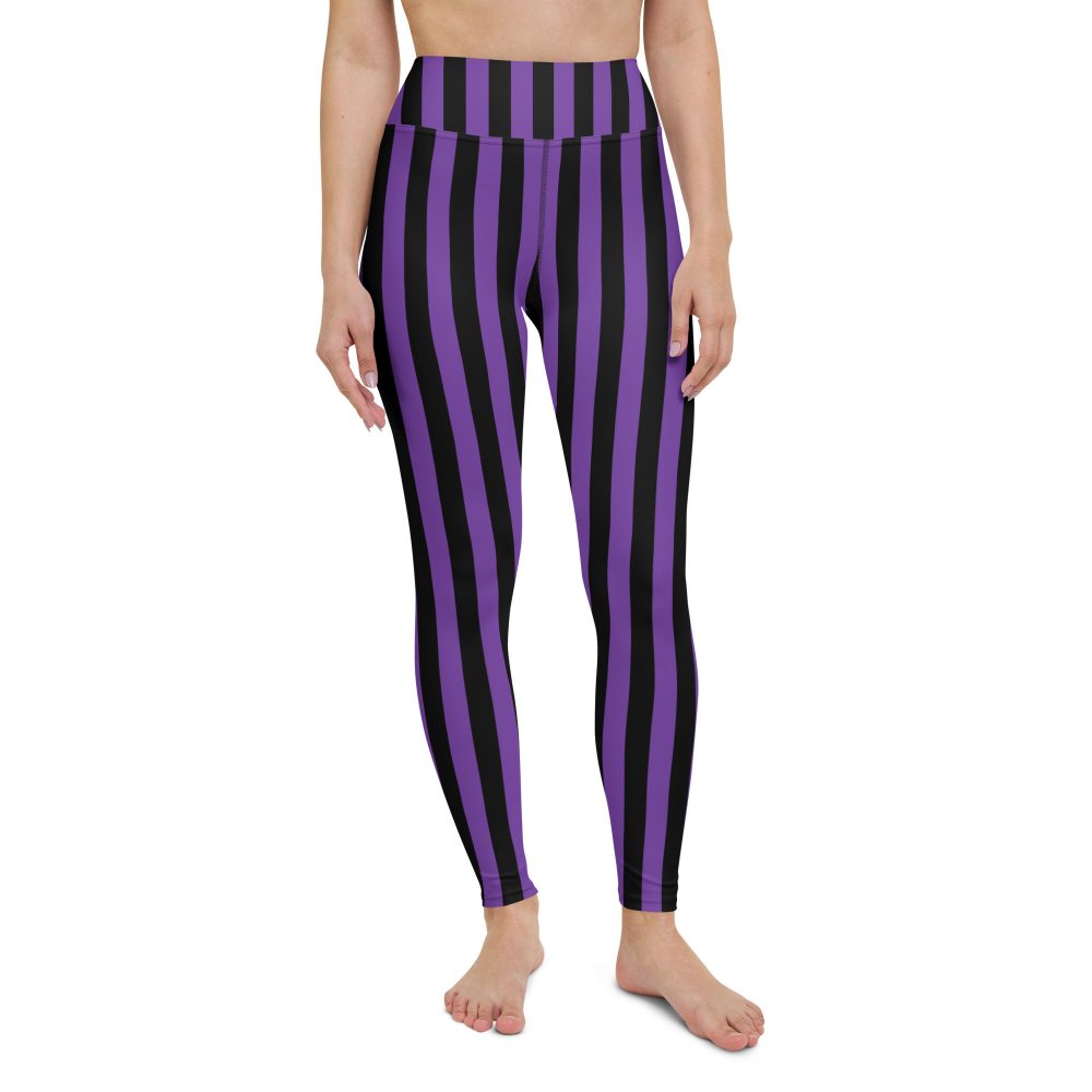 Violet - Purple and Black Stripes Pirate Witch Goth Costume Striped Yoga Leggings