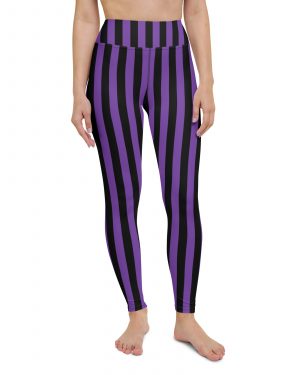 Violet – Purple and Black Stripes Pirate Witch Goth Costume Striped Yoga Leggings