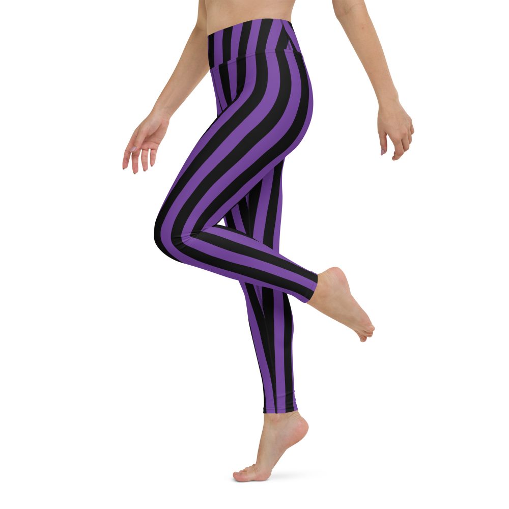 Violet - Purple and Black Stripes Pirate Witch Goth Costume Striped Yoga Leggings - Image 6