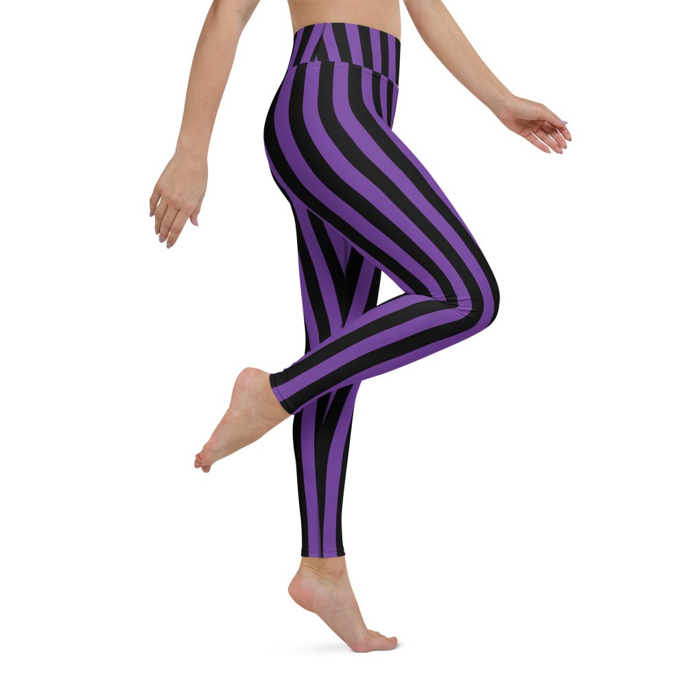 Violet - Purple and Black Stripes Pirate Witch Goth Costume Striped Yoga Leggings - Image 8