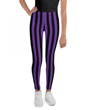 Violet – Purple and Black Stripes Pirate Witch Goth Costume Striped Youth Leggings