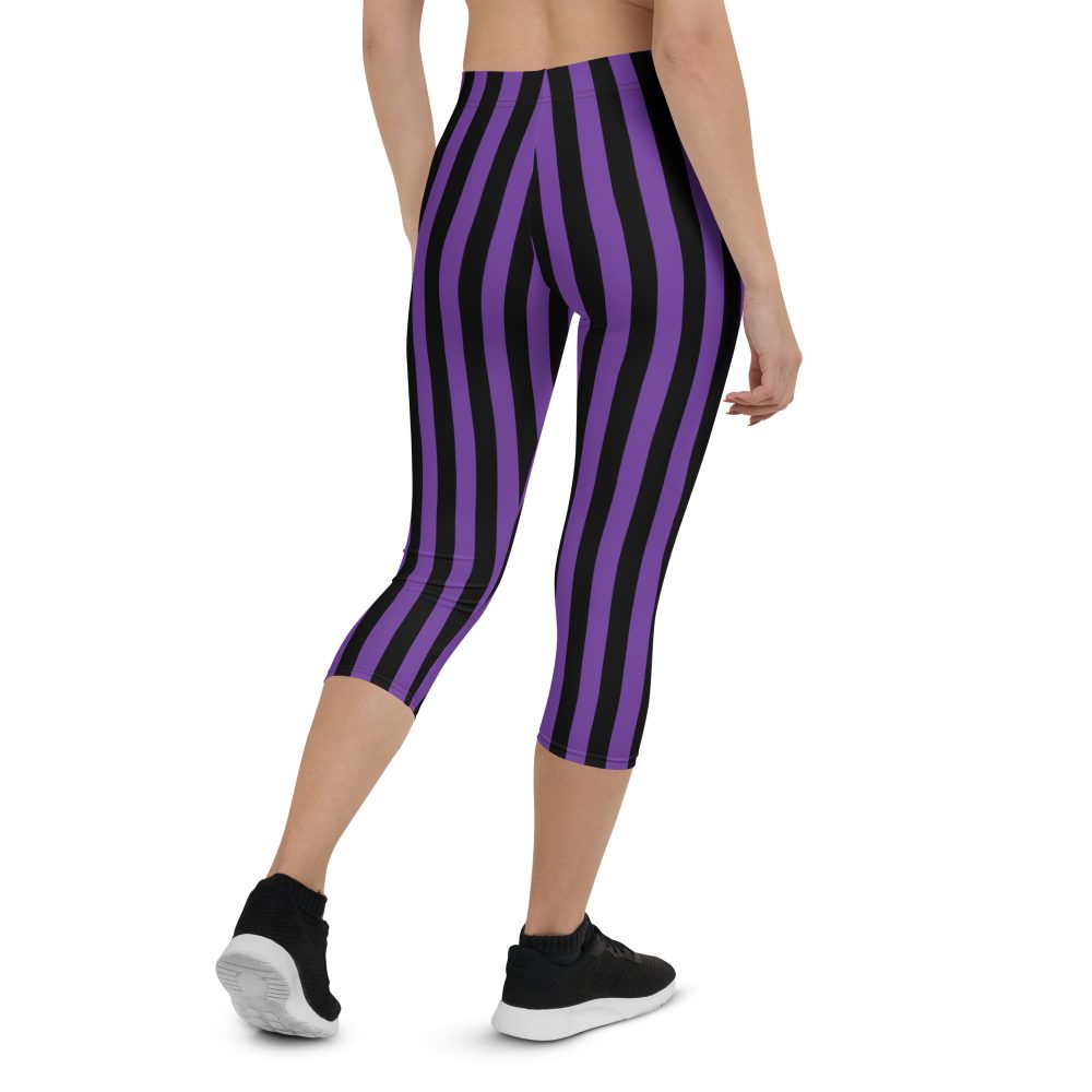 Violet – Purple and Black Stripes Pirate Witch Goth Costume Striped Capri Leggings