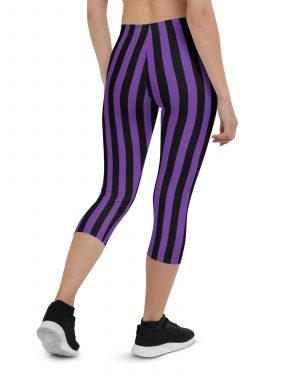 Violet – Purple and Black Stripes Pirate Witch Goth Costume Striped Capri Leggings