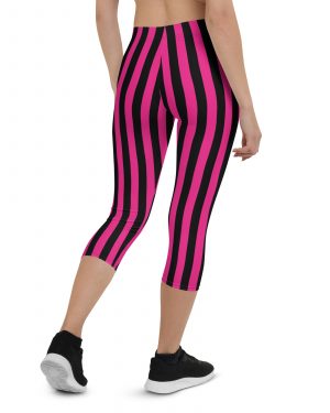 Pink Magenta and Black Stripes Pirate Witch Goth Costume Striped Capri Leggings