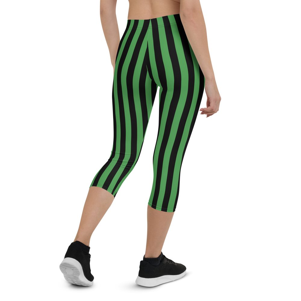 Green and Black Stripes Halloween Witch Pirate Costume Striped Capri Leggings - Image 3