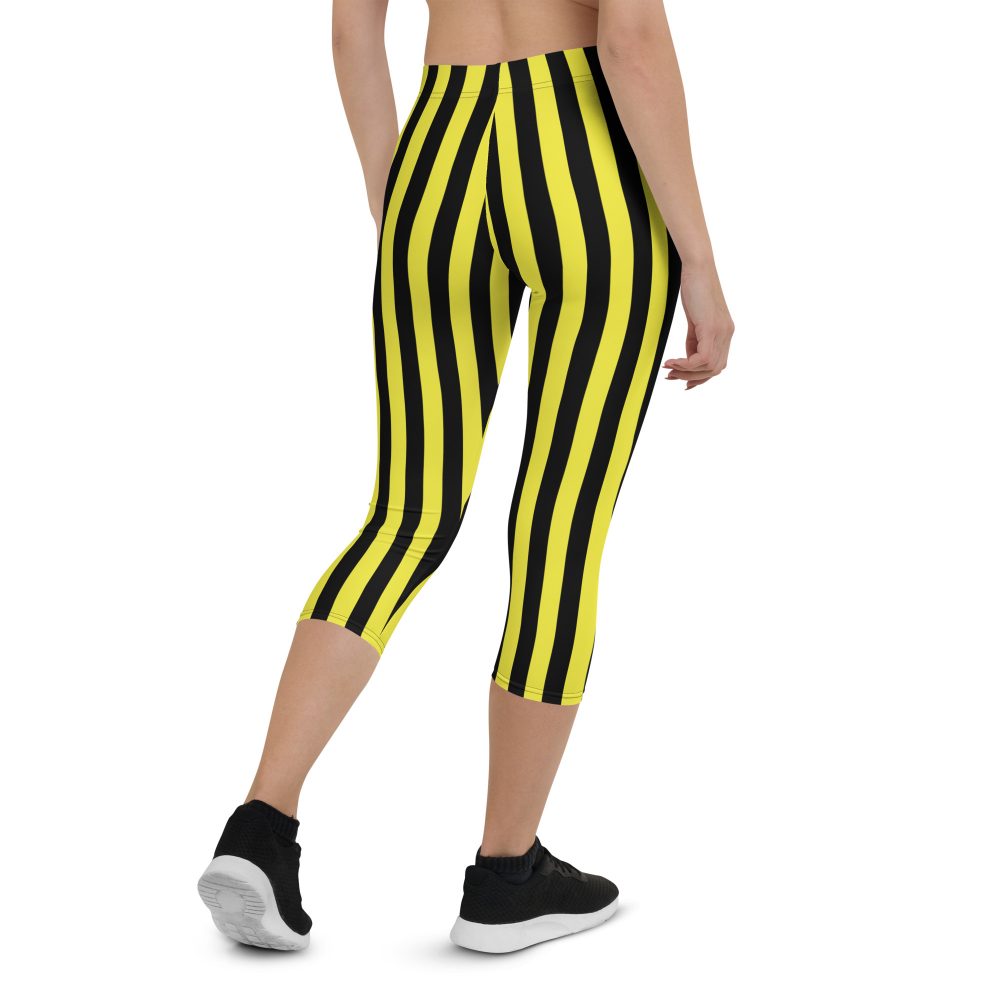 Yellow and Black Stripes Pirate Witch Goth Costume Striped Capri Leggings - Image 2