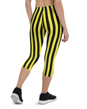 Yellow and Black Stripes Pirate Witch Goth Costume Striped Capri Leggings