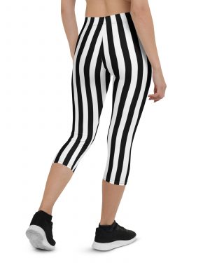 Black and White Stripes Pirate Witch Goth Costume Striped Capri Leggings