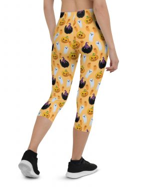 Pumpkin Ghost Cats Halloween Capri Leggings