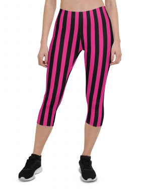 Pink Magenta and Black Stripes Pirate Witch Goth Costume Striped Capri Leggings