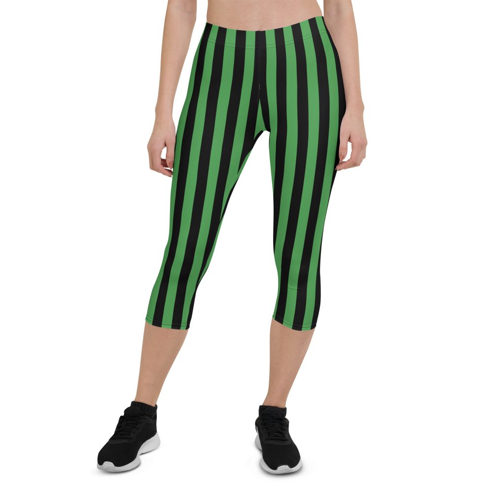 Green and Black Stripes Halloween Witch Pirate Costume Striped Capri Leggings