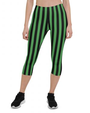 Green and Black Stripes Halloween Witch Pirate Costume Striped Capri Leggings