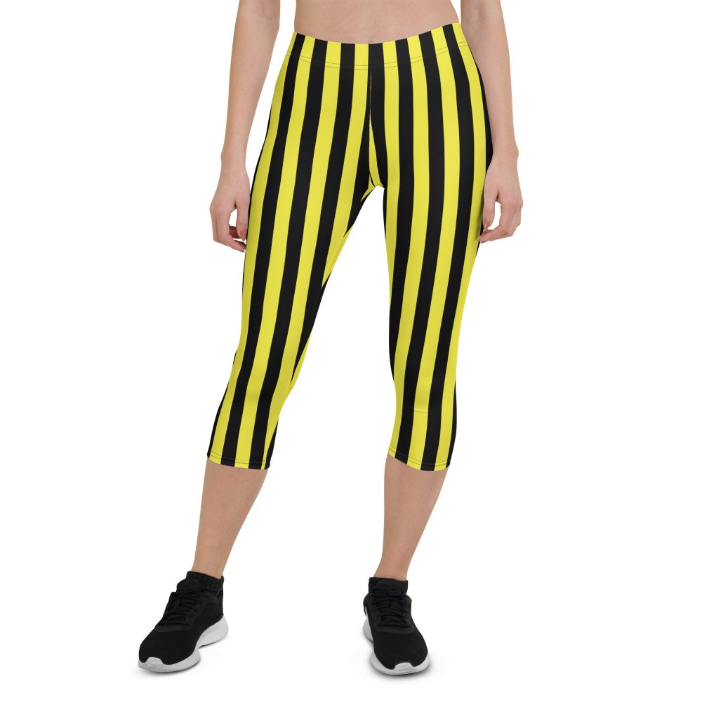 Yellow and Black Stripes Pirate Witch Goth Costume Striped Capri Leggings