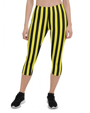 Yellow and Black Stripes Pirate Witch Goth Costume Striped Capri Leggings