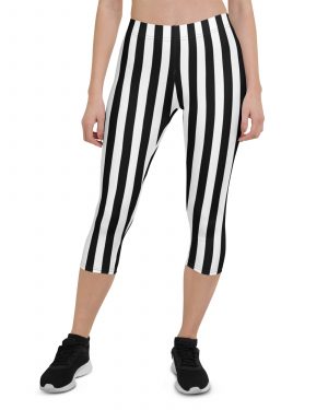 Black and White Stripes Pirate Witch Goth Costume Striped Capri Leggings