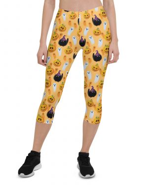 Pumpkin Ghost Cats Halloween Capri Leggings