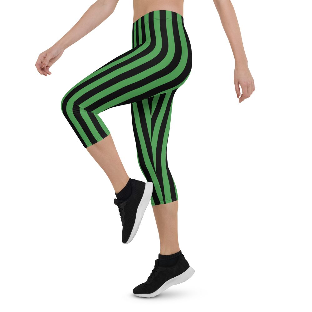 Green and Black Stripes Halloween Witch Pirate Costume Striped Capri Leggings - Image 4