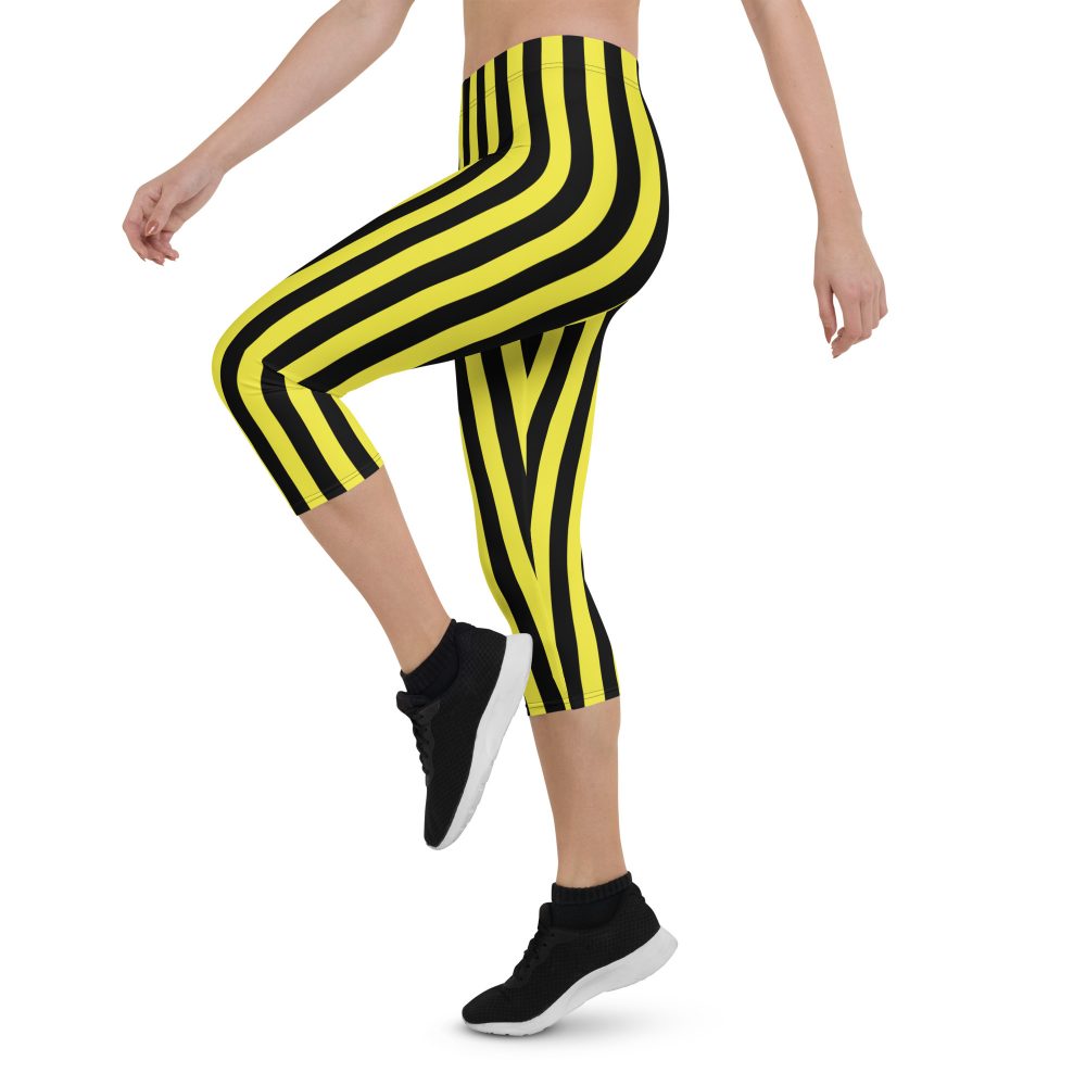 Yellow and Black Stripes Pirate Witch Goth Costume Striped Capri Leggings - Image 3