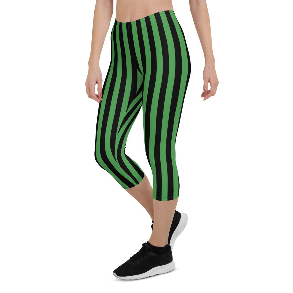 Green and Black Stripes Halloween Witch Pirate Costume Striped Capri Leggings - Image 6