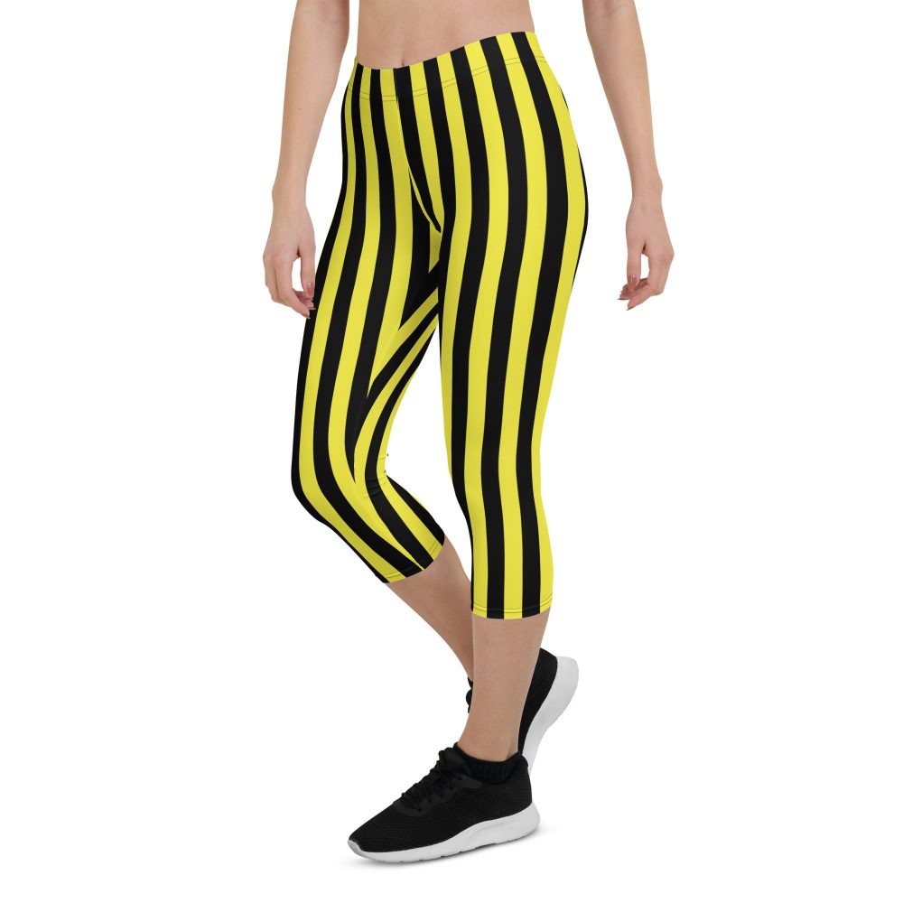 Yellow and Black Stripes Pirate Witch Goth Costume Striped Capri Leggings - Image 5