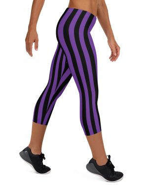 Violet – Purple and Black Stripes Pirate Witch Goth Costume Striped Capri Leggings