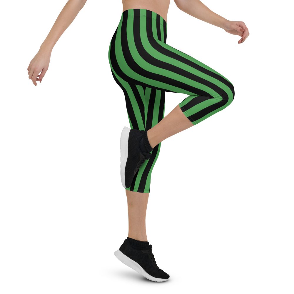 Green and Black Stripes Halloween Witch Pirate Costume Striped Capri Leggings - Image 5