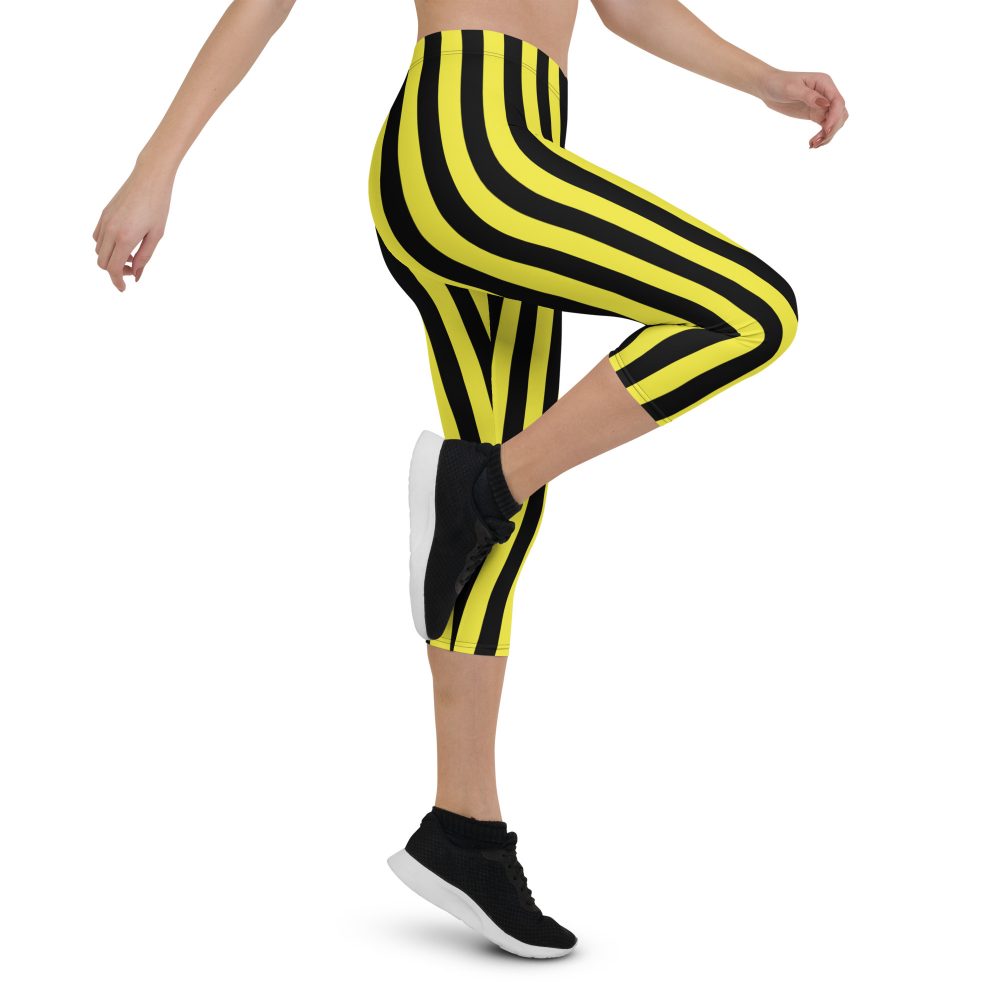 Yellow and Black Stripes Pirate Witch Goth Costume Striped Capri Leggings - Image 4