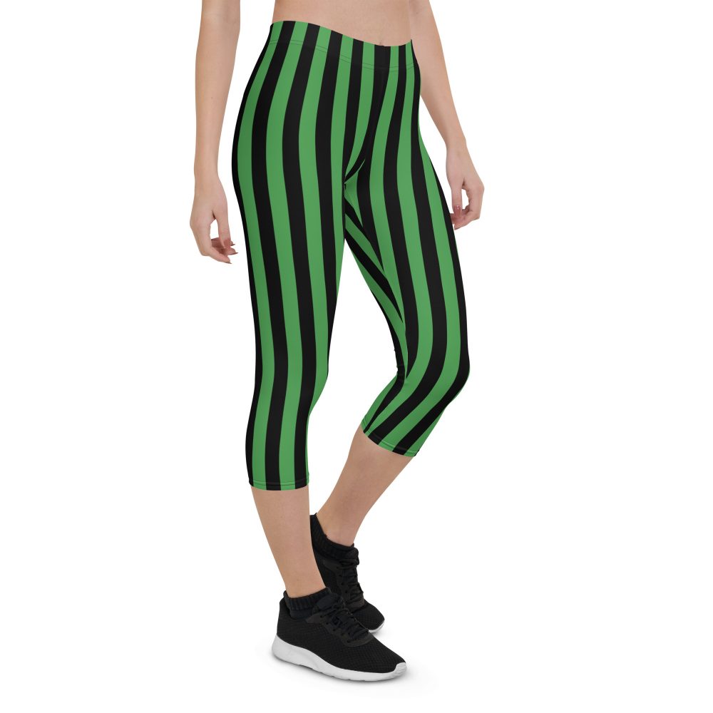 Green and Black Stripes Halloween Witch Pirate Costume Striped Capri Leggings - Image 7