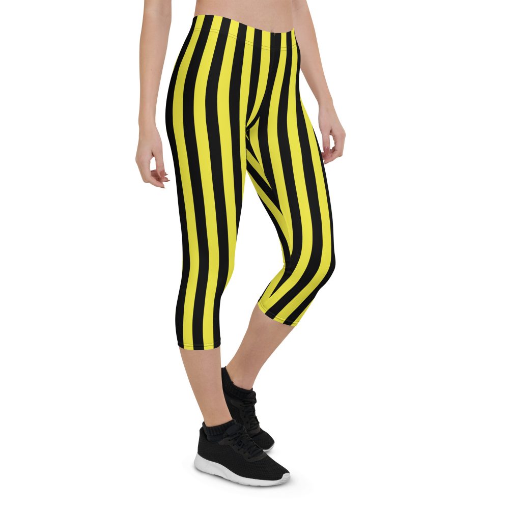 Yellow and Black Stripes Pirate Witch Goth Costume Striped Capri Leggings - Image 6