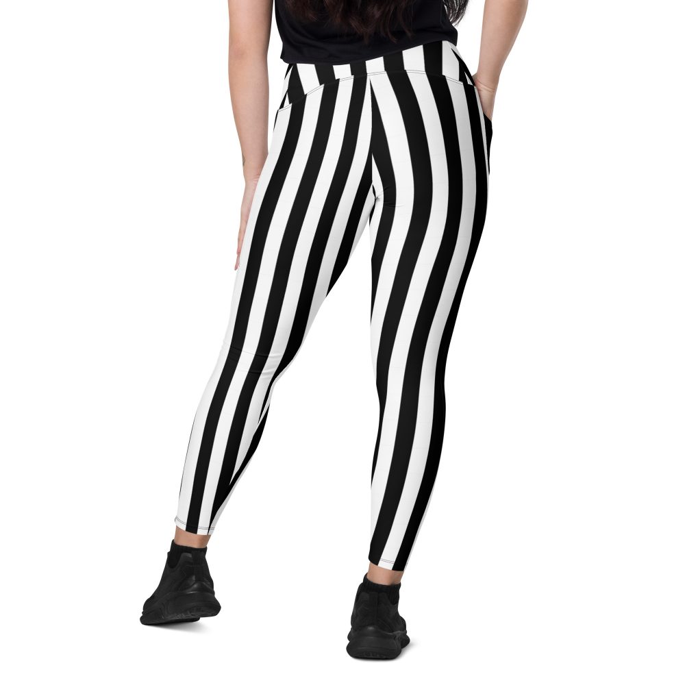 Black and White Stripes Pirate Witch Goth Costume Striped Crossover leggings with pockets - Image 6