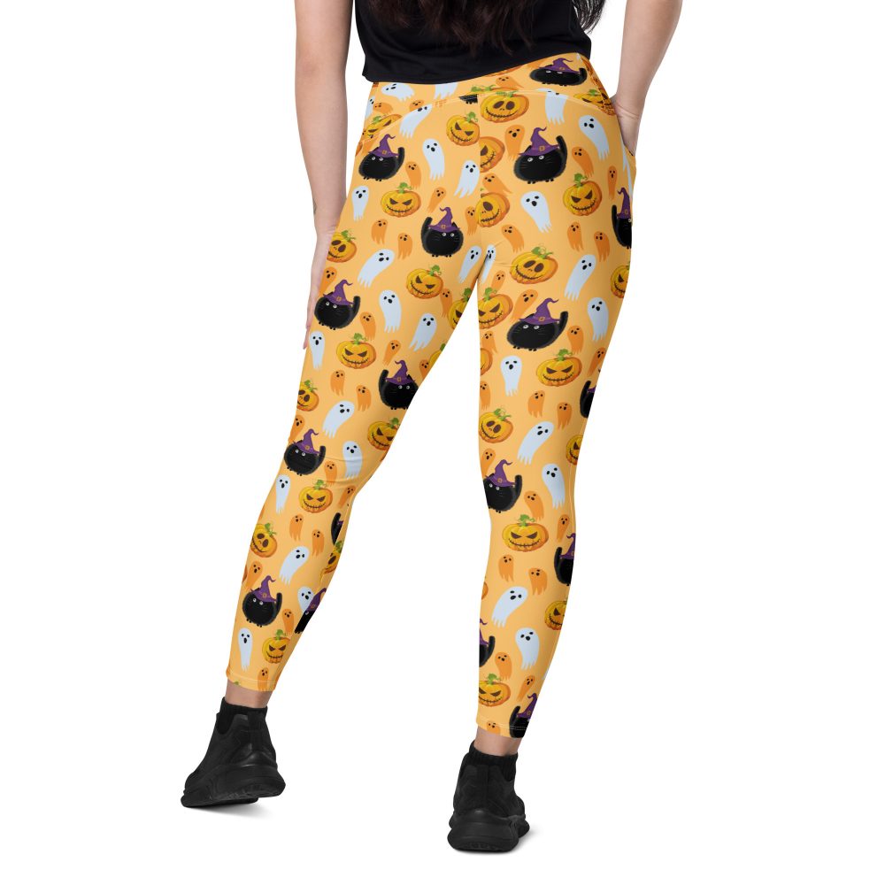 Pumpkin Ghost Cats Halloween Crossover leggings with pockets - Image 5