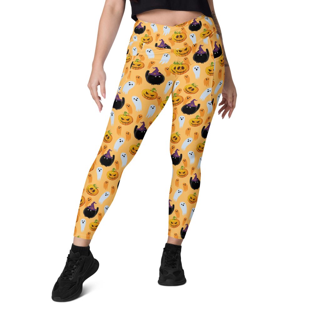 Pumpkin Ghost Cats Halloween Crossover leggings with pockets - Image 4