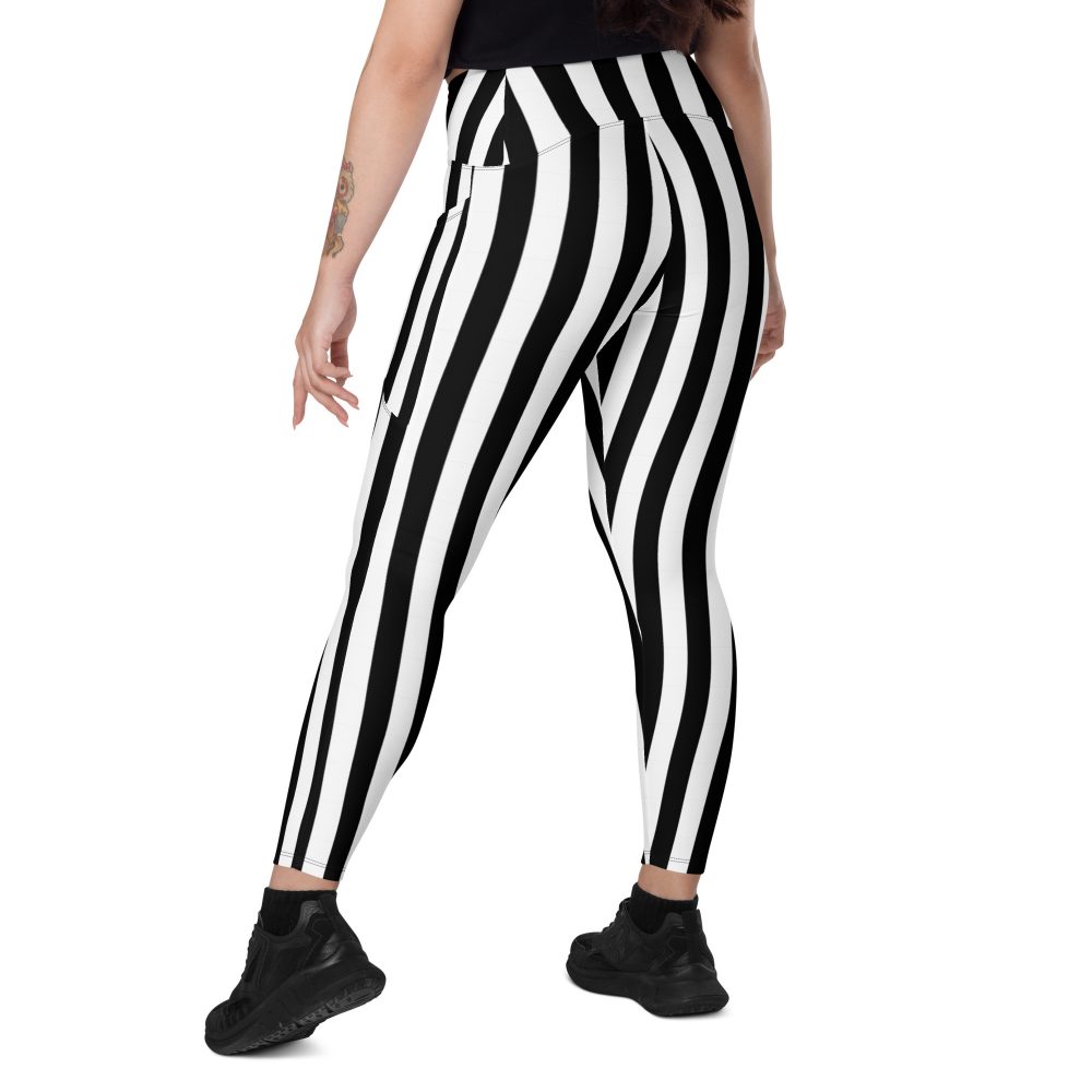 Black and White Stripes Pirate Witch Goth Costume Striped Crossover leggings with pockets - Image 4