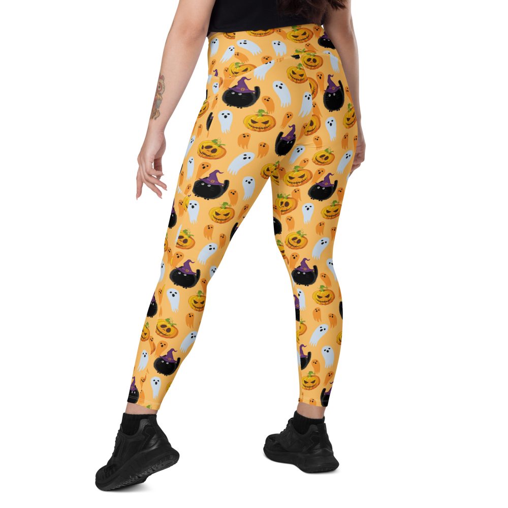 Pumpkin Ghost Cats Halloween Crossover leggings with pockets - Image 3