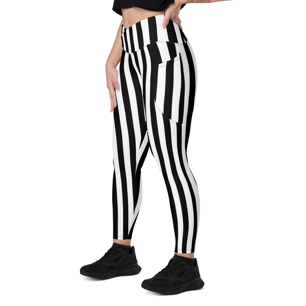 Black and White Stripes Pirate Witch Goth Costume Striped Crossover leggings with pockets - Image 7