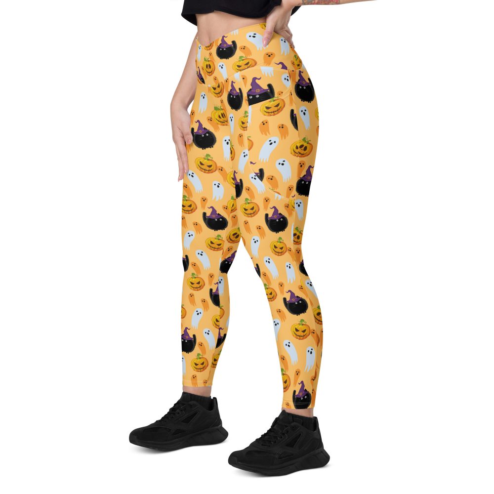 Pumpkin Ghost Cats Halloween Crossover leggings with pockets - Image 6