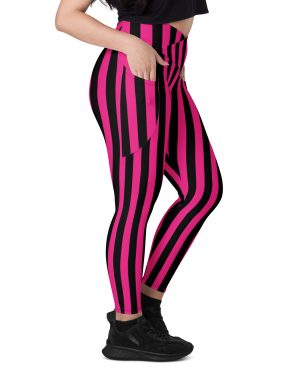 Pink Magenta and Black Stripes Pirate Witch Goth Costume Striped Crossover leggings with pockets