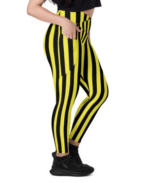 Yellow and Black Stripes Pirate Witch Goth Costume Striped Crossover leggings with pockets