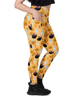 Pumpkin Ghost Cats Halloween Crossover leggings with pockets